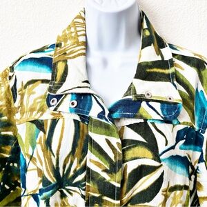 Chico’s Zip-Front Tropical-Print Linen Jacket Lightweight with Pockets